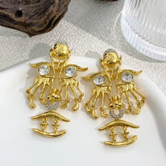 Schiaparelli Surrealist Inspired Large Statement Earrings Gold Designer … - Picture 1 of 13